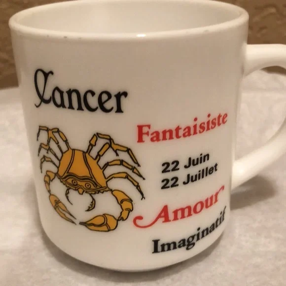 NWOT Coffee cup.  Zodiac sign Cancer. French writing. Purchased in France. - Picture 2 of 5